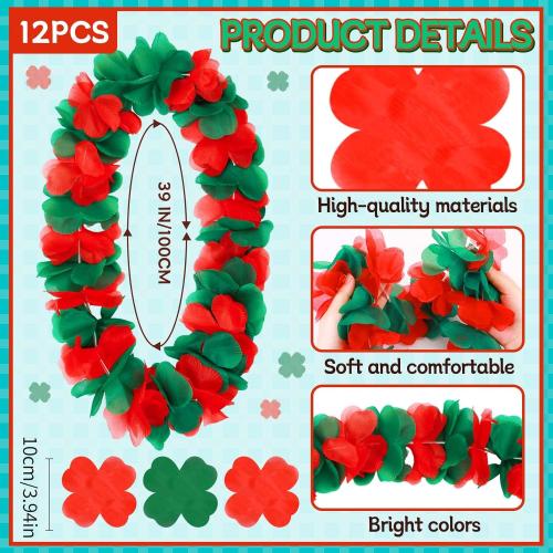 Christmas in July Leis Hawaiian Red and Green Tropical Leis Flower Necklace for Christmas July Party Decorations Masquerade Beach Wedding Themed Carnival Supplies