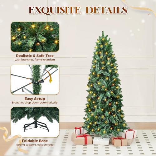 HOLLO STAR 4.5 ft Prelit Christmas Tree with 148 LED Lights, App Control, Artificial Pencil Christmas Tree with Multi-Color RGBW Lights, 330 Branch Tips, Skinny Xmas Tree, Metal Base, for Home, Party