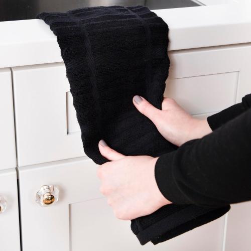 All-Clad Solid Kitchen Towel: Highly Absorbent, Super Soft Long Lasting - 100% Cotton, 17x30 Tea Towel for Cleaning & Drying Dishes, Pans, Glassware, or Countertops, (3-Pack), Black