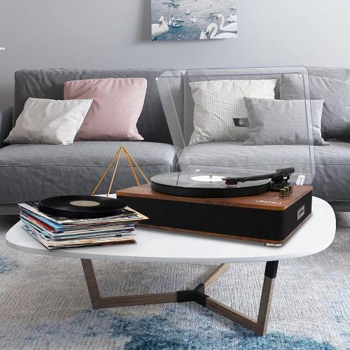 LP&NO.1 Record Player Turntable with Built-in Speakers and USB Play&Recording Belt-Driven Vintage Phonograph Record Player 3 Speed for Entertainment and Home Decoration（Mahogany Wood）