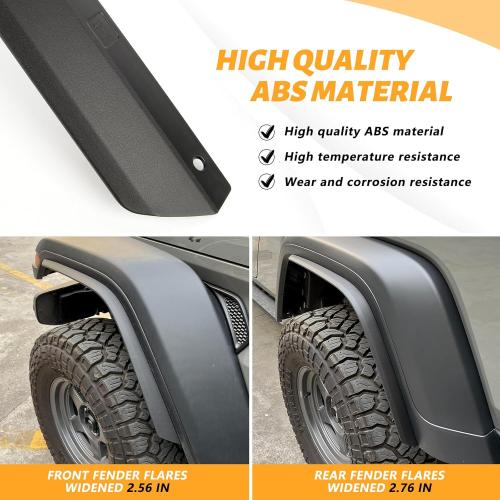Front & Rear Fender Flares Compatible with 2020-2024 Jeep Wrangler Gladiator JT Mojave & Rubicon, Off-Road Wheel Flares Liner 4 PCS