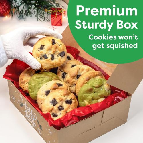 Christmas Cookie Boxes for Gift Giving - 12 Kraft Christmas Cookie Tins With Lids - Sturdy Christmas Treat Boxes, Christmas Tins - Festive Christmas Cookie Box Packaging - Cookie Boxes with Window