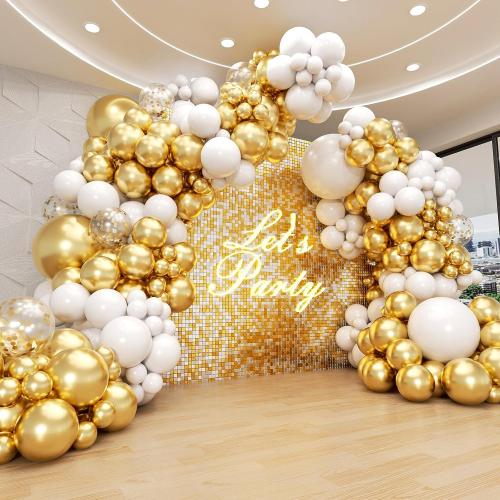 134pcs White and Gold Balloon Arch Kit with Metallic Gold White Balloons