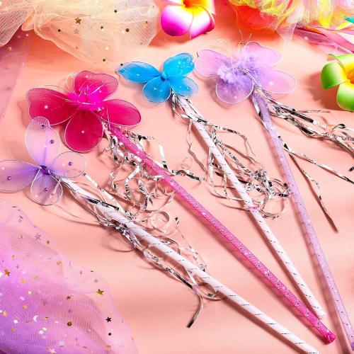 16 Pcs Fairy Wand Butterfly Wands Glitter Wand with Ribbon Colorful Princess Wands Tea Party Supplies for Halloween Cosplay Costume Birthday Baby Shower Decoration Shows Photo Props, 8 Vibrant Colors