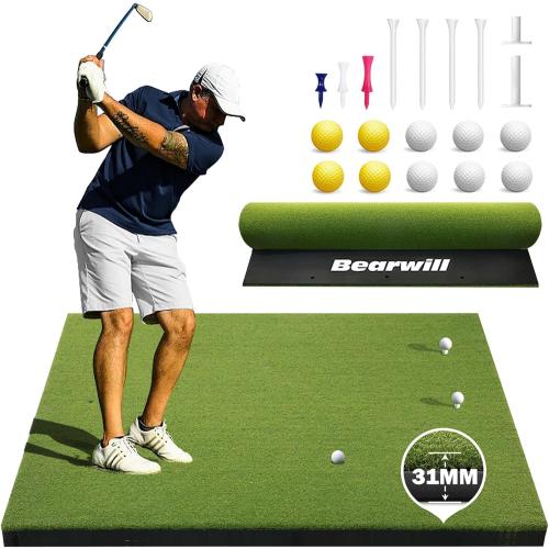 Bearwill Golf Mat 31mm, 5x4ft/5x5ft Elite Golf Hitting Mats for Practice Outdoor Indoor, High-Elasticity Artificial Turf Mat for Garage Simulator Chipping Driving Training