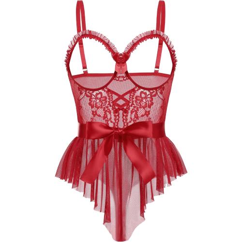 Avidlove Sexy Mesh Lace Teddy Ruffle Babydoll Lingerie Romper