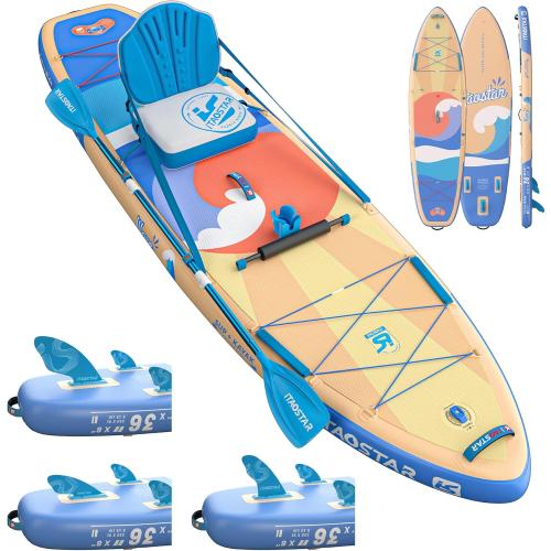 Billow 11'6×36 Extra Wide Paddle Board with Seat, One-Stop Premium SUP Board Accessories, Tailored Fins, Stable Inflatable Stand Up Paddle Boards for Youth/Adults of All Skill Levels