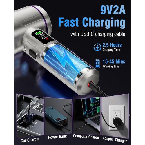 Handheld Car Vacuum Portable Cordless, 22000Pa High-Power Suction Hand held Vacuum Cleaner & Air Duster for Car Cleaning, Home, Office, Pet Hair | Multi-Nozzle, Washable Filter, LED Light