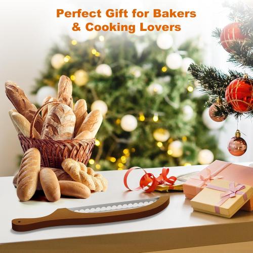 Bread Knife for Homemade Bread – 16 Walnut Bow Bread Cutter with Ultra-Sharp Serrated Stainless Steel Blade, Sourdough Bread Knife for Bagels, Baguettes, and Rustic Loaves - Walnut Color