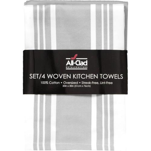 All-Clad Woven Bistro Kitchen Towels: Highly Absorbent, Super Soft Long Lasting - 100% Cotton, 20x30 Dish Towels for Cleaning & Drying Dishes, Pans, Glassware, or Countertops, (2Pack), Titanium