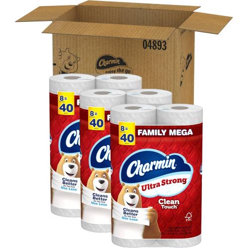 Charmin Ultra Strong Clean Touch Toilet Paper, 24 Family Mega Rolls = 120 Regular Rolls