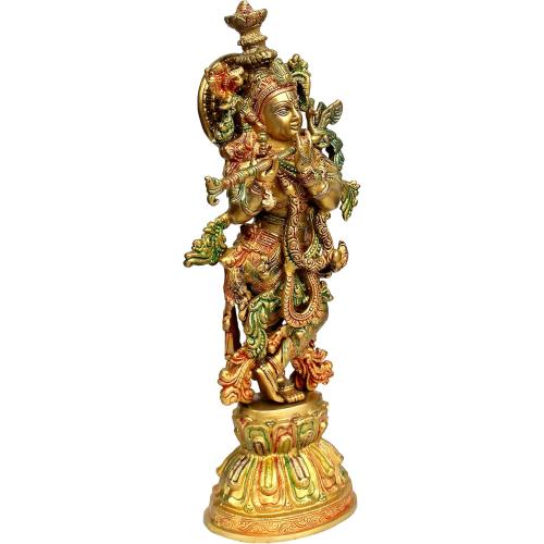 Size 21 eSplanade - Brass Radha Krishna - Big Size - Brass Radha Idol Statue Sculpture (21) (Krishna Coloured)