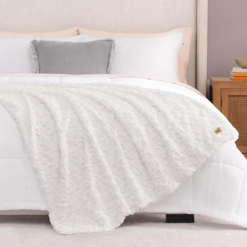 UGG Adalee Faux Fur Throw Blanket Luxury Lightweight Cozy Soft Throw for Couch Bed or Chair Hypoallergenic Machine Washable Double-Sided Fluffy Blanket Home Decor, 50-inch x 70-inch, Natural White