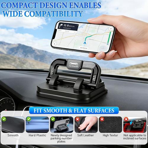 Car Phone Holder 360 Degree Rotation, Suitable for car Navigation in-car Dashboard, Horizontal and Vertical Screen Adjustment Angle, Suction Cup Fixed Non-Slip Mobile Phone Holder Suitable (Black)