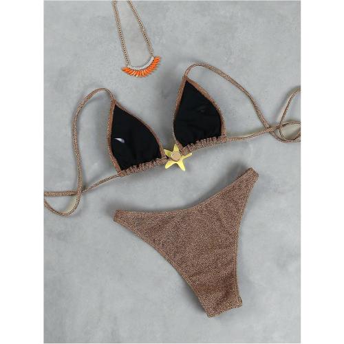 Size M SOLY HUX Women's Sexy Halter Triangle Bikini Set Tie String Swimsuit High Cut Thong Two Piece Bathing Suit