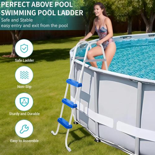 3-Step 42 Steel Frame Above Ground Swimming Pool Ladder, Heavy Duty Metal Frame Double-Side Pool Ladder with Non-Slip Plastic Steps for Easy Entry and Exit, 300LB Capaticy, for 42In High Wall Pool