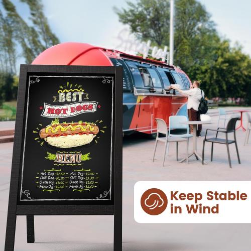 A Frame Chalkboard Sign, 40x20 Extra Large Sidewalk Chalk Board, Wooden Standing ChalkBoards Set with Markers, Double-Sided Magnetic Blackboard for Cafés, Weddings, Party Guide, Black