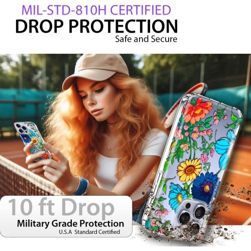 Coolwee for iPhone 16 Pro Max Case for Women, Cute for Girls, 10ft Military Grade Protective Cover Slim Soft TPU Bumper for iPhone 16 ProMax Case Clear Sunflower Floral