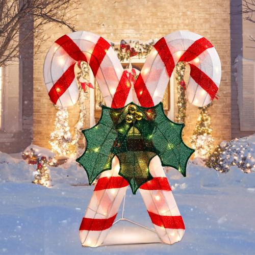 Vipush Lighted Outdoor Christmas Decoration, 3.5FT Pre-Lit Cane Candy for Lawn 3D Glittered with Warm Lights, Outdoor Lighted Holiday Displays for Christmas Decoration