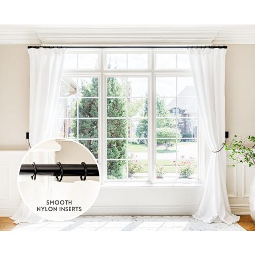 BlastHome® Luxury Curtain Rings – Premium Metal with Quiet, Smooth, Removable Nylon Inserts – Pinhooks and Clips Included – 1 1/2 Inside Diameter – 18 Rings for Two Standard Curtains – Tuxedo Black