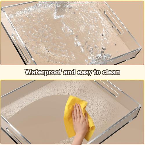 3PCS Acrylic Serving Tray Set with Interchangeable Inserts – Clear Decorative Tray with Handles for Food, Snacks, 4th of July Display, Patriotic Home & Bar Decor