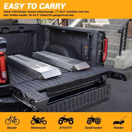 Portabe Folding Steel Ramps, 500 lbs, 77 1-Pcs Heavy-Duty Ramps with Wider Ramp Surface, Anti-Slip Stable Loading Ramp, Fit for Motorcycle, Dirt Bike, ATV, UTV, Lawn Mower, Electric Bicycle