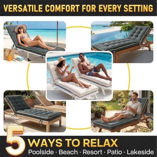 2 Pack 80x26 Inch Folding Chaise Lounge Cushion Quick Dry (Gray) | Outdoor Sun Lounger Seat Pad with Shredded Foam for Patio Furniture, Deck Chairs, Poolside