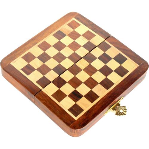 Stonkraft Collectible Folding Wooden Chess Set with Magnetic Crafted Pieces, 7 X 7