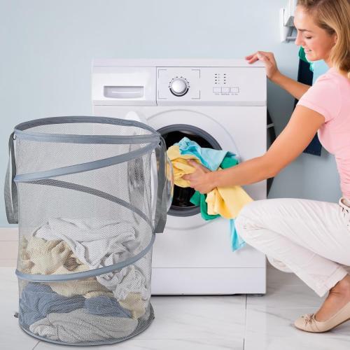 Mesh Popup Laundry Hamper 115L Collapsible Laundry Basket Extra Large Capacity Foldable Clothing Storage Basket with Handles 26 H x 18 W x 18 L (Gray)