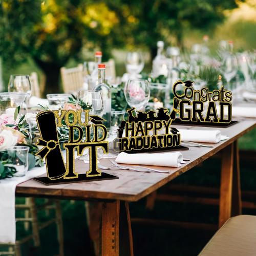 4 PCS 2026 Graduation Wooden Decorations,Black