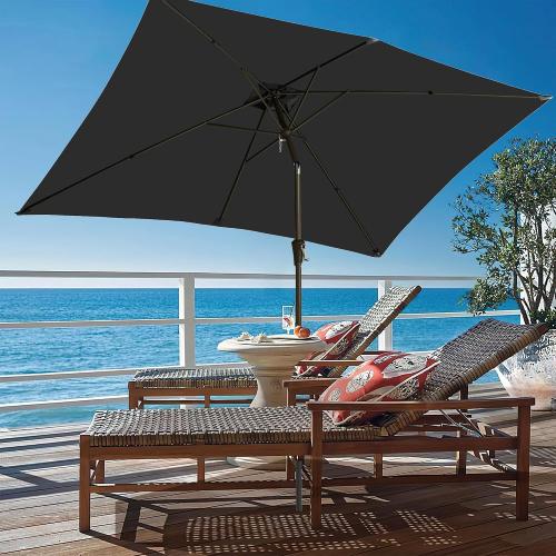 Size  6.5x10FT  Color Red Rectangular Patio Umbrella Outdoor Table Umbrella w/Push Button Tilt & Crank Rectangle Market Umbrella UV Protection for Garden,Deck,Lawn,Yard & Pool,Black