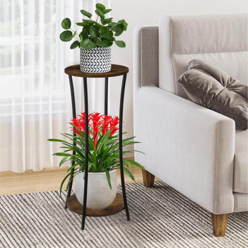 YINMIT Plant Stand Indoor,2 Tier Round Potted Holder Rack,Flower Pot Stand Shelf,Round Supports Rack,Corner Plant Shelf for Balcony Garden Patio Living Room,Brown