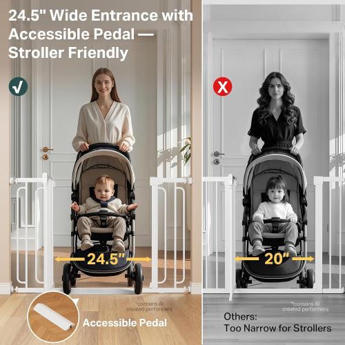 Cumbor 36.6-59 Extra Wide Baby Gate for Stairs, Pressure Mounted Dog Gate for Doorways, Auto-Close Easy Walk Through Safety Child Gate for Kids Toddler, Tall Pet Gates Indoor, White