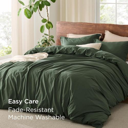 Bedsure 100% Washed Cotton Duvet Cover Queen Size - Olive Green Minimalist Cotton Duvet Cover Linen Like for All Seasons - GentleSoft™ Plain Simple Bedding (Olive Green, Queen, 90x90)