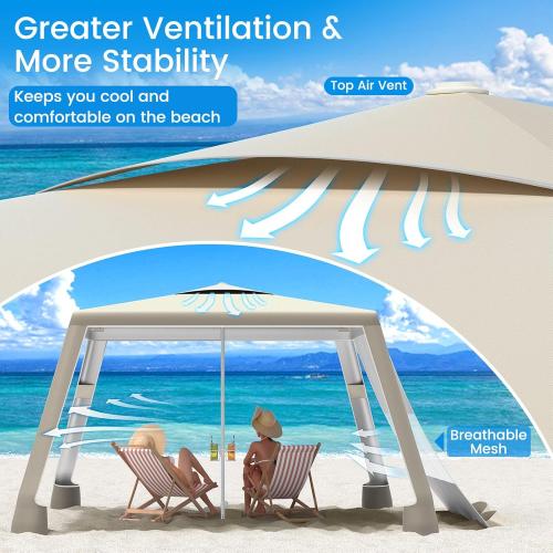 MoKo [US Version] Beach Cabana, 8'×8' Large Beach Canopy with Side Wall, UPF 50  Protection Easy Setup Beach Tent Sun Shelter, Adjustable Height Sturdy Frame Cabana Tent for Whole Family, Khaki