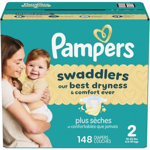 Pampers Swaddlers Diapers, Size 2 (10-22 lbs), 148 Count, Absorbent, Keeps Baby Dry and Comfortable, Skin Safe Disposable Baby Diaper (Packaging May Vary)
