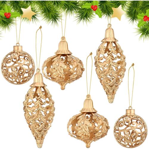 Shappy 6 Pcs Christmas Gold Ball Ornaments 2/3/5 Inch Diamond Pendant Christmas Tree Ornaments Gold Decorations for Home Xmas Holiday Party Wedding Wreath Gift