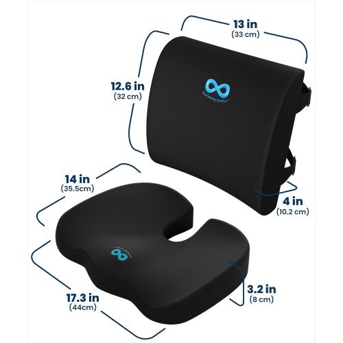 Everlasting Comfort Doctor Recommended Memory Foam Seat Cushion for Office Chairs & Car - Ergonomic Office Desk Accessories - Cushions for Tailbone Pain Relief, Sciatica (Black Airflow Lumbar, Large)