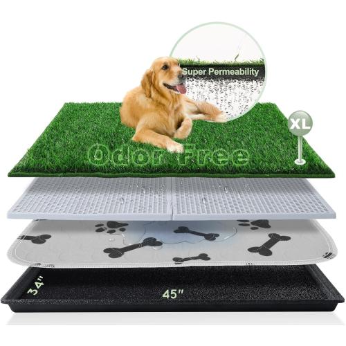 Dog Grass Pad with Tray Extra Large 45”×34” Ultra-Absorbent Artificial Grass Pad for Dogs Potty Grass Hemmed Edge for Indoor Potty Training, Reusable Dogs Pee Pads, Dog Litter Box Balcony