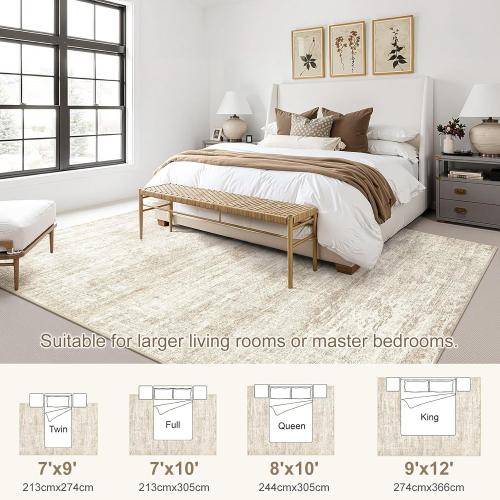 Large Area Rug Living Room Rugs - Washable Neutral Modern Abstract Soft Thin Rug Indoor Floor No Slip Rug Carpet for Bedroom Under Dining Table Home Office Decor - Beige/Brown