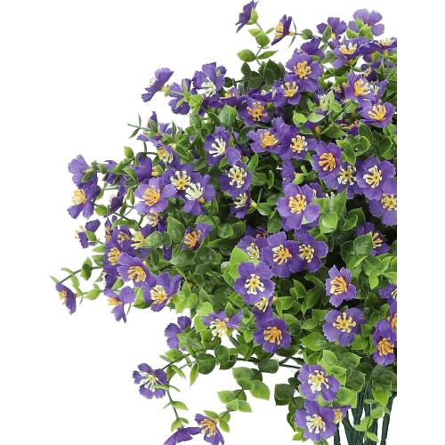 Fake Garden Flowers, 12 Bundles Artificial Flowers for Outdoor Front Porch Home Kitchen Bedroom Garden Patio Festival Decoration -Purple