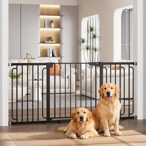 Cumbor Extra Wide Baby Gate, 36.6-69 Walk-Through Dog Gate for Stairs, Doorways & Hallways, 30.5“ Tall, Auto-Close & Dual-Swing Safety Child Gate Indoor, Easy Install Pressure-Mounted Pet Gate, Black
