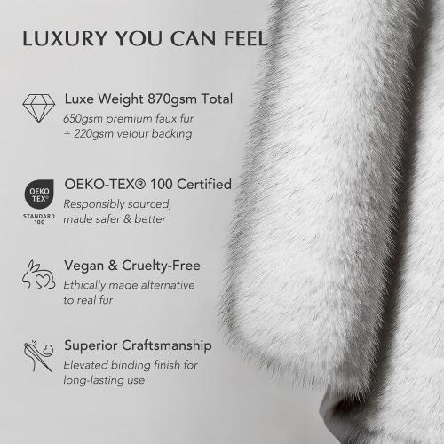 Luxury Faux Fur Throw Blanket, Soft Fluffy Faux Mink Blankets for Bed, Couch, Sofa, Thick Cozy Plush Warm Fur Throws with Reversible Velvet, Frosted White Wolf