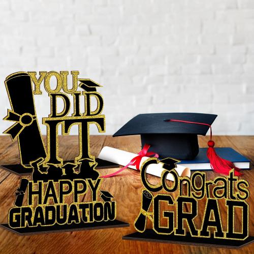 4 PCS 2026 Graduation Wooden Decorations,Black