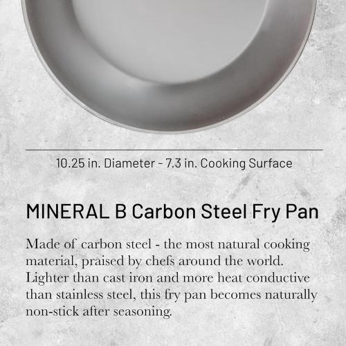 De Buyer MINERAL B Carbon Steel Fry Pan - 10.25” Diameter, 7.3” Cooking Surface - Ideal for Searing, Sauteing & Reheating - PFAS, PFOA & PFOS Free - Made in France