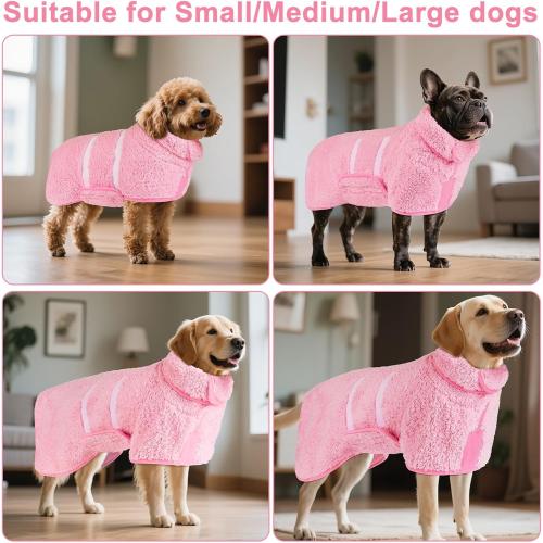 Bienbee Dog Bathrobe, Quick Drying Super Absorbent Dog Robes for After Bath, Warm Keeping Dogs Towel, Dogs Bath Supplies, Pink L