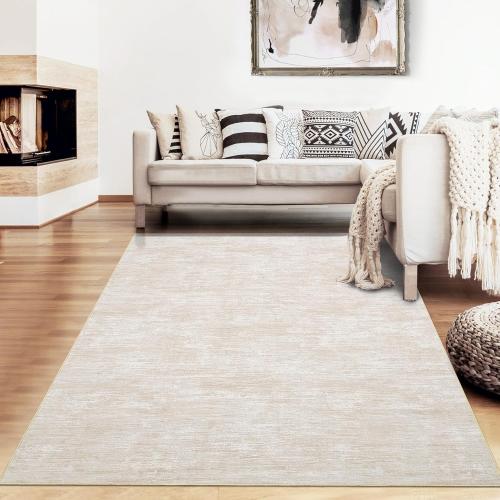 RUGSREAL Washable Rug for Living Room Non-Slip Modern Abstract Area Rug Stain Resistant Large Bedroom Rug Contemporary Accent Throw Floor Carpet Solid Rug for Dining Room Home Decor, Beige