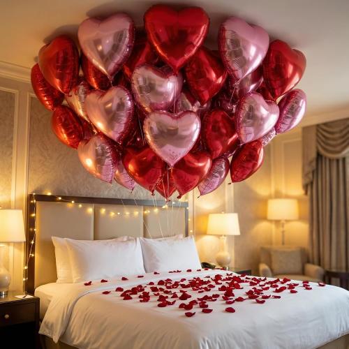 18 Inch Red & Pink Heart Balloons, 30 Pcs Heart Shaped Foil Balloons for Valentine‘s Day, Wedding, Birthday - 15 Red, 15 Pink Balloons set- Support Helium - Party Decorations