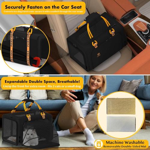 PAWZIDEA Expandable Pet Carrier with Wheels, 18x11x11 TSA Airline Approved Cat Carrier for 2 Cats Under Seat, Soft-Sided Dog Carrier for Small Dogs Rolling Travel Bag w/Telescopic Handle, ID Card