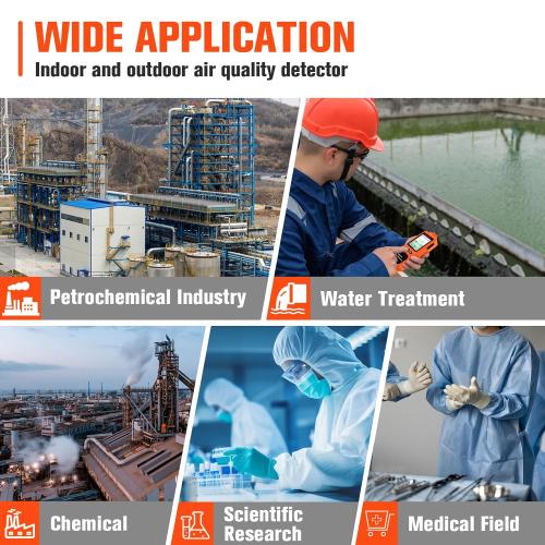 Portable Ozone Detector, 0-100 PPM Ozone Gas Monitor with 0.01 PPM High Resolution, 16H Long Battery Life, Ozone Meter with Alarm, O3 Air Quality Monitor with Temp & Humidity Tester, Orange